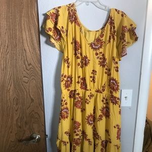 Yellow floral midi dress